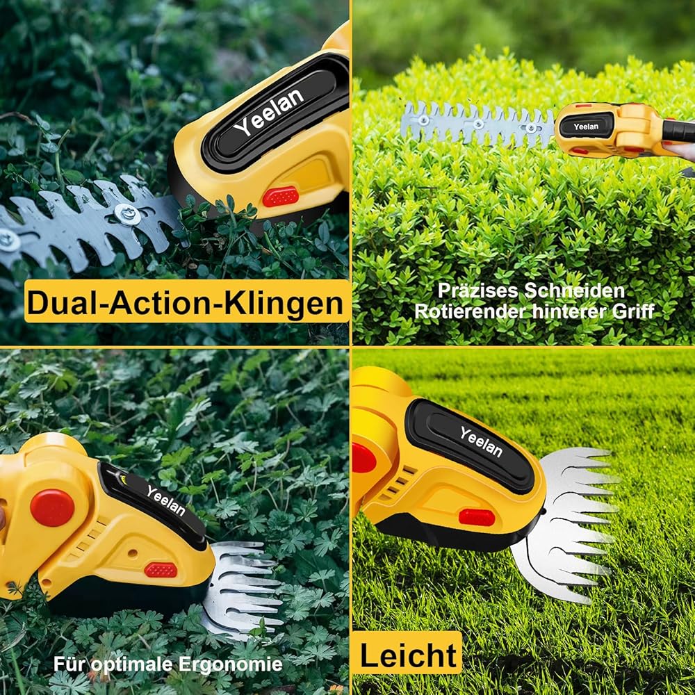 Yeelan Taille-haie électrique sans fil 24 V 2 en 1 avec batterie 2 en 1 - Sécateur électrique portable avec 2 piles rechargeables - Pour jardin, pelouse : Jardin