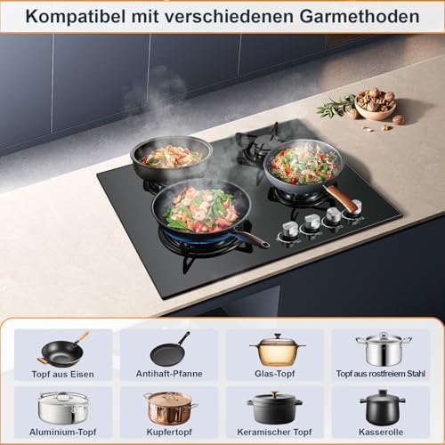 TopStrong Plaque de cuisson gaz 4 feux verre noir