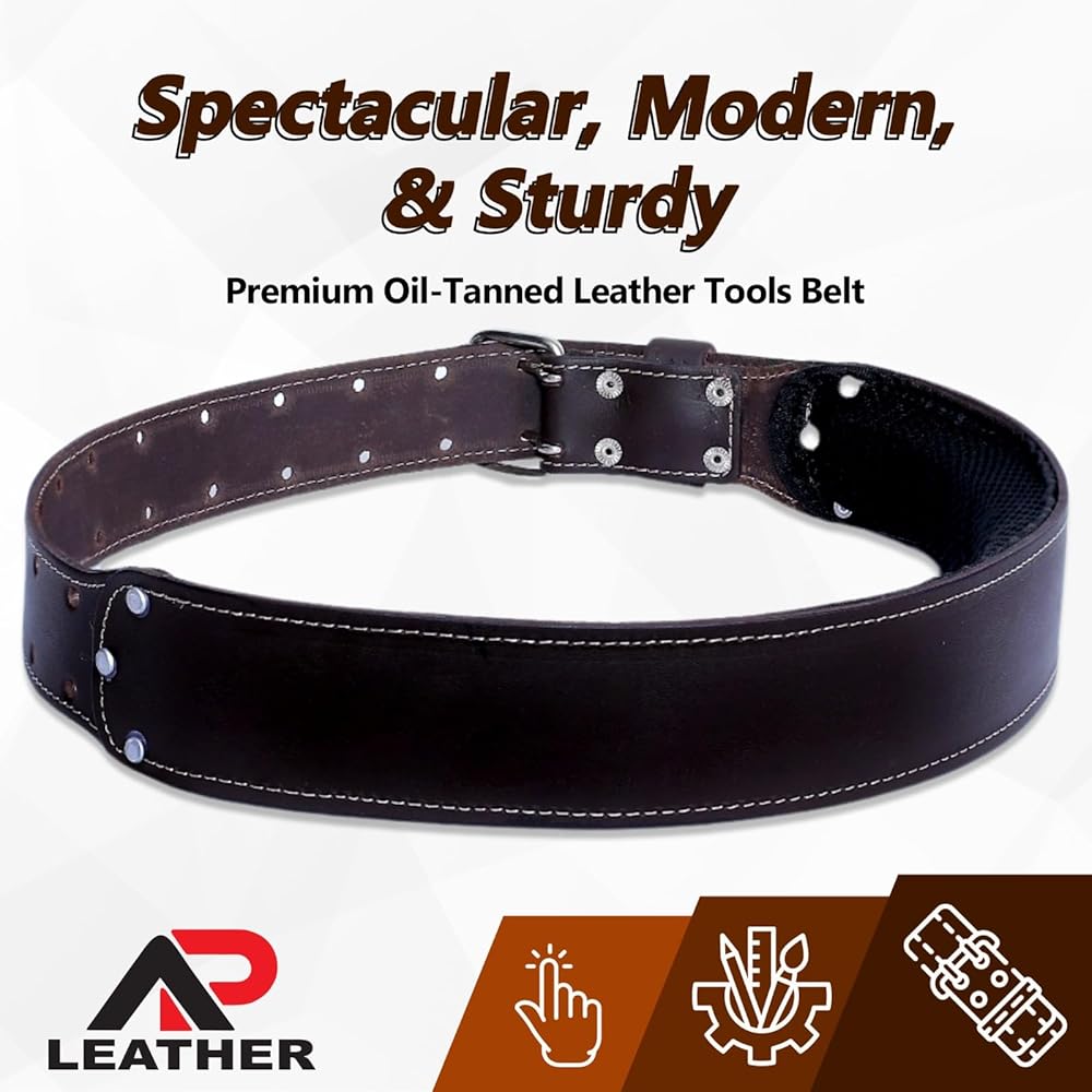 AP LEATHER Pro-501 Ceinture à outils en cuir tanné à l'huile pour tour de taille de 76,2 cm à 132,1 cm, cuir de qualité supérieure avec ceinture à outils de 4 mm d'épaisseur rembourrée (chocolat) : Bricolage