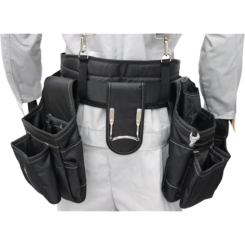 ZAKCO Ceinture à outils professionnelle en polyester 1680D avec bretelles, ceinture à outils robuste pour charpentiers, encadreurs, électriciens, plombiers, Hanyman et bricolage (noir, taille : Bricolage