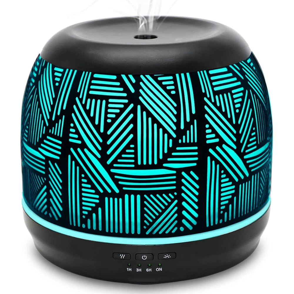 Diffuseur d'Huiles Essentielles 500ml Métal, Exqline Ultrasonique Diffuseur Aromathérapie avec 7 Couleurs LED Electrique Humidificateur d'air pour la Maison, Yoga, Bureau, Spa, Chambre, Noir : Hygiène et Santé