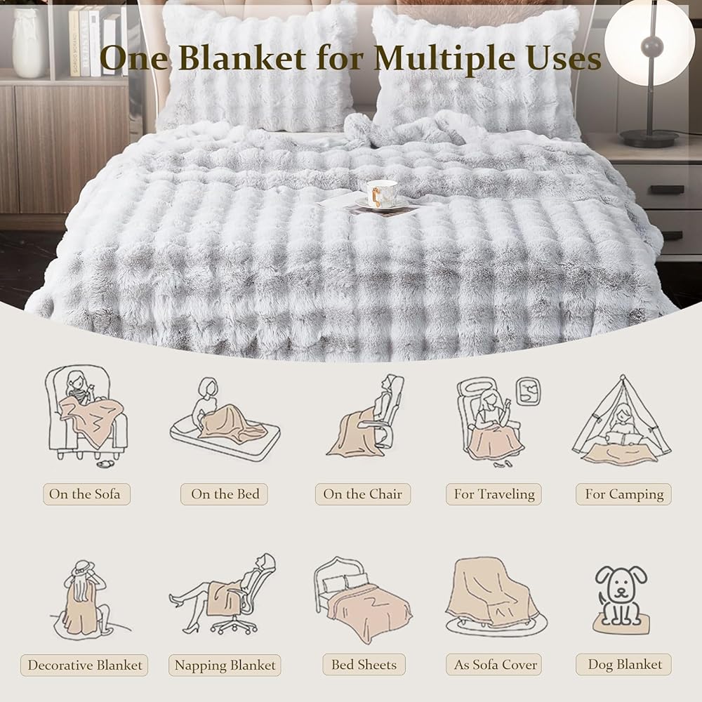 Couverture en Peluche pour Le canapé - Couverture en Fausse Fourrure de Lapin Super Douce, couvertures Mignonnes pour Les Femmes, couvertures légères et Chaudes pour Le lit, canapé, Sofa (Gris Clair) : Cuisine et Maison