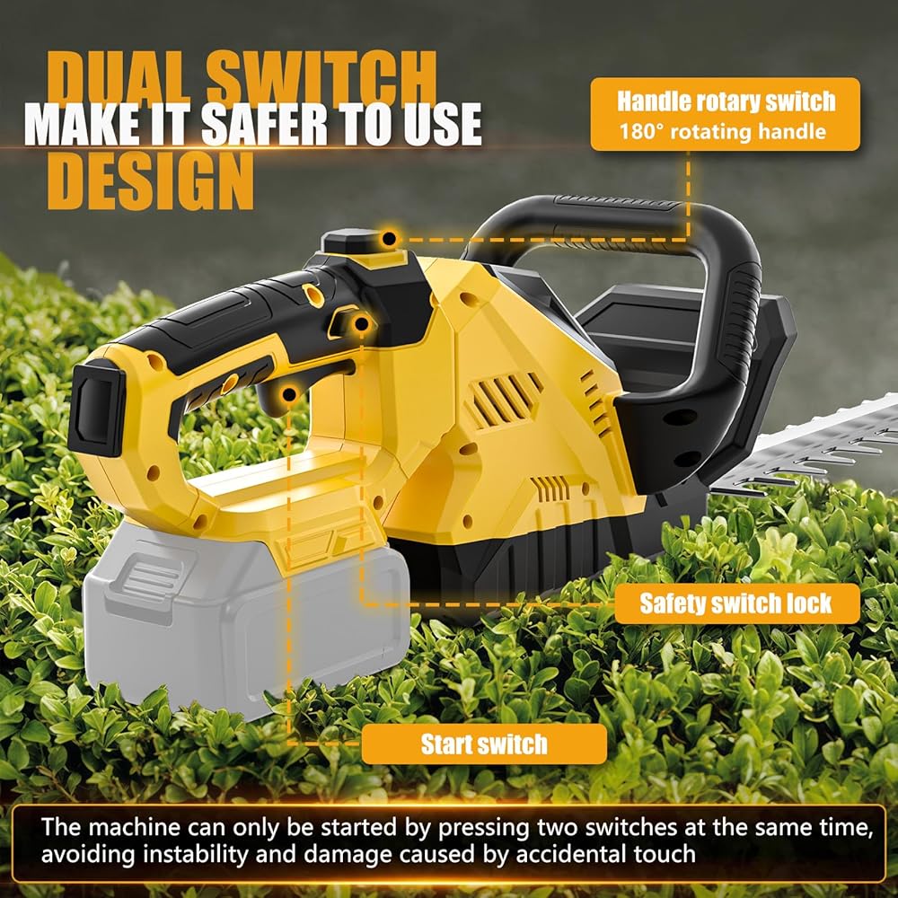 Taille-haie sans Fil Compatible avec Dewalt 20V Batterie (sans Batterie), 3000RPM Cisaille à Haies électrique sans balais avec Lame de 52cm et tête pivotante à 180° : Jardin