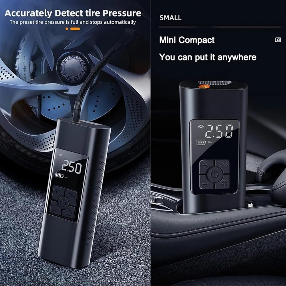 Boyuan Compresseur d'air Portable, Gonfleur de Pneu sans Fil 150 PSI, Batterie Li-ION Rechargeable 6000 mAh, Pompe à air Intelligente pour Pneu de Voiture, Banque d'alimentation SOS : Auto et Moto