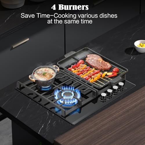 TopStrong Plaque de cuisson gaz 4 feux verre noir
