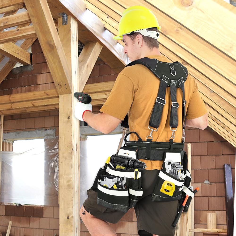 BOMOKS Ceinture à outils professionnelle avec bretelles – Construction robuste et confortable : Bricolage