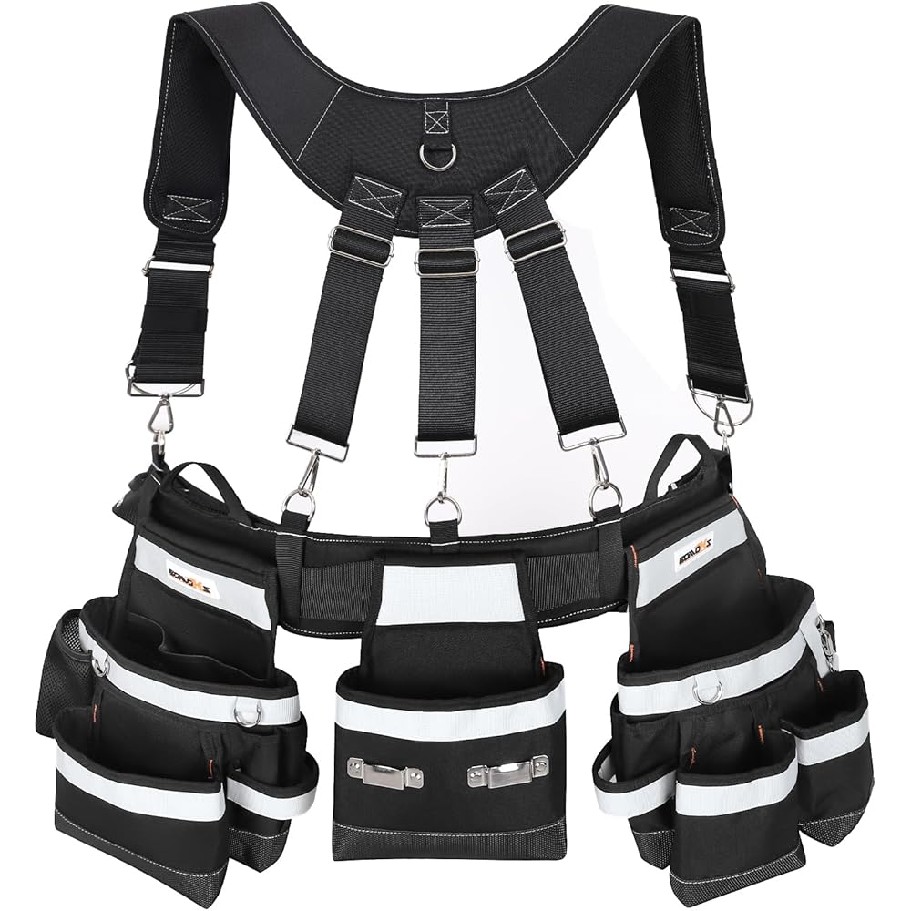 BOMOKS Ceinture à outils professionnelle avec bretelles – Construction robuste et confortable : Bricolage