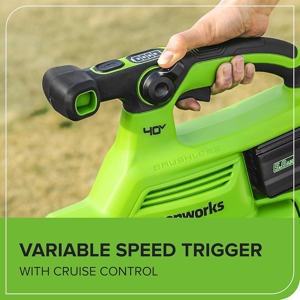 Greenworks Aspirateur sans Fil GD40BVII avec Moteur sans balais, 370 km/h, 14,17 m³/Min, Sac de paillage de 45 L sans Batterie 40 V et Chargeur, Garantie 3 Ans : Jardin