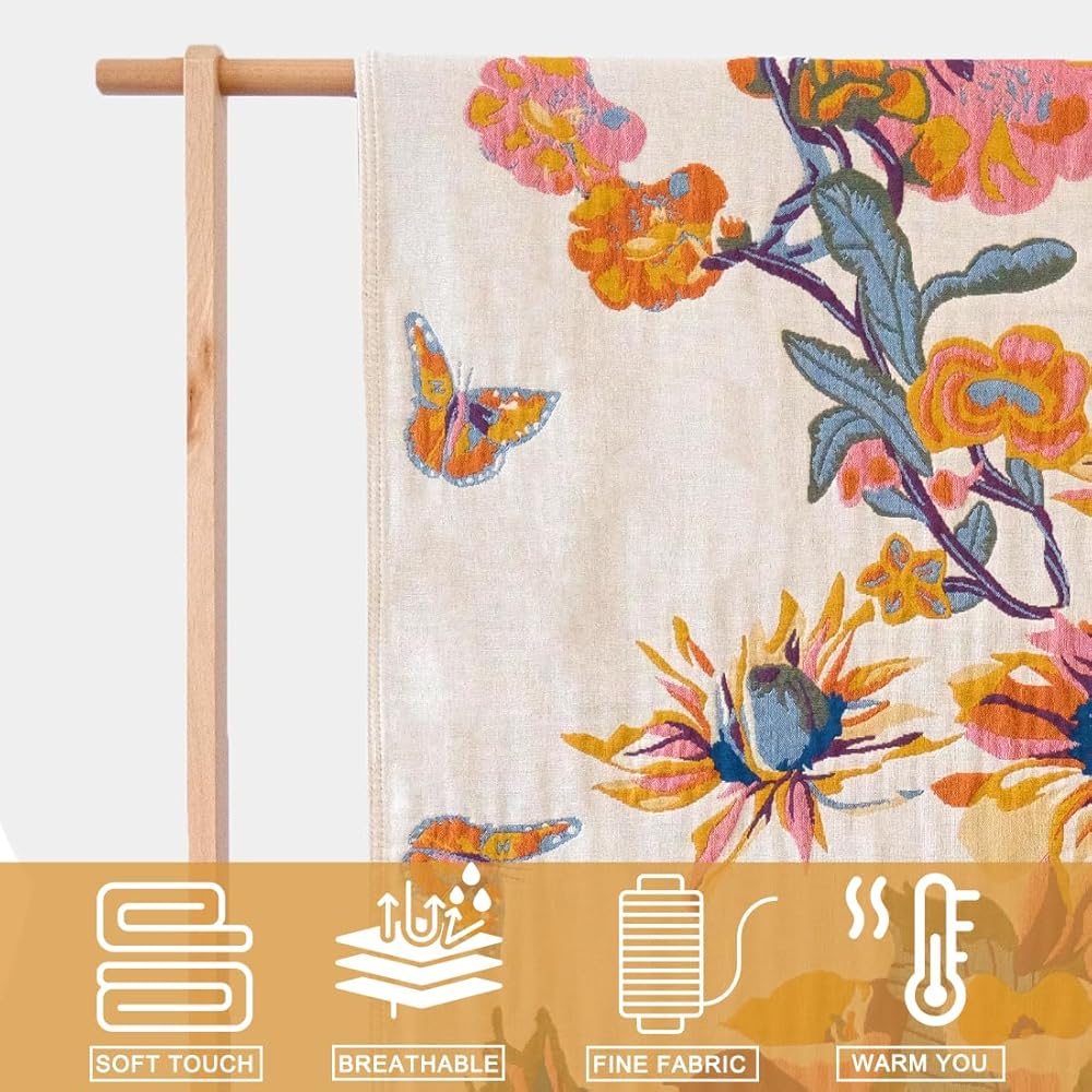 Wotcsil Plaid Canapé en Coton Orange Bleu Floral Couverture Jeté Canapé Boho Réversible Couvre Lit Fauteuil Dessus Grande Taille Bohème, 200x230cm : Cuisine et Maison