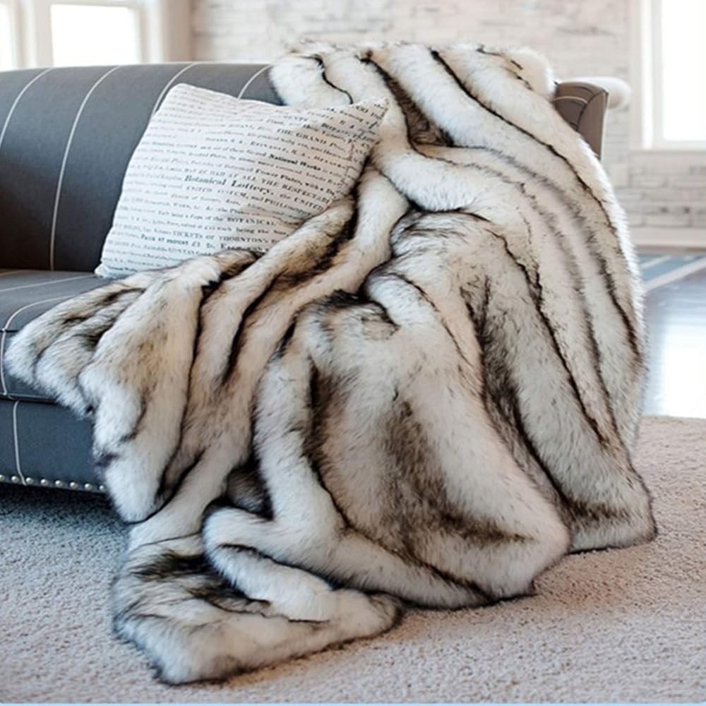 SKYLYZH Couverture Renard Imitation Fox Jet Fausse Fourrure pour Canapé Luxueux Faux Cuir PV vers Le Bas Lit Blanket Pied d'hiver Throw-60X150 cm : Cuisine et Maison