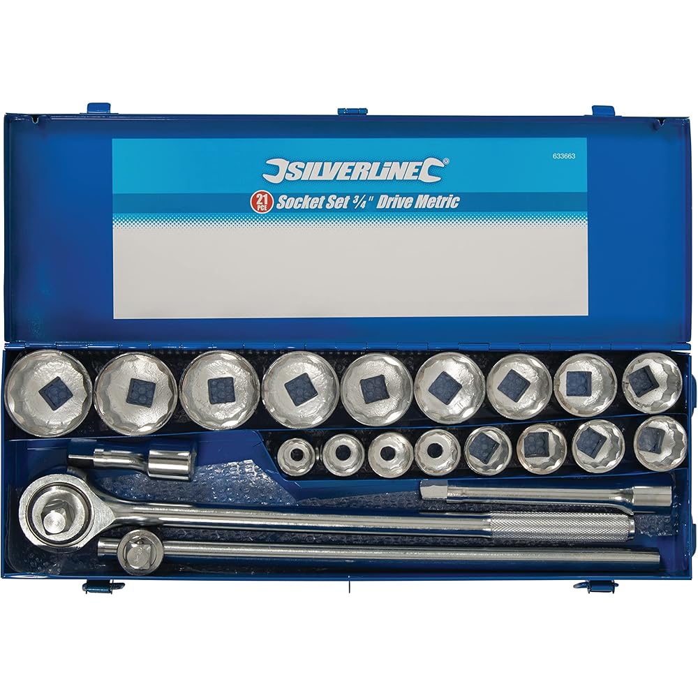 Silverline - Coffret clés et douilles métriques 3/4", 21 pcs (633663), Argent : Bricolage