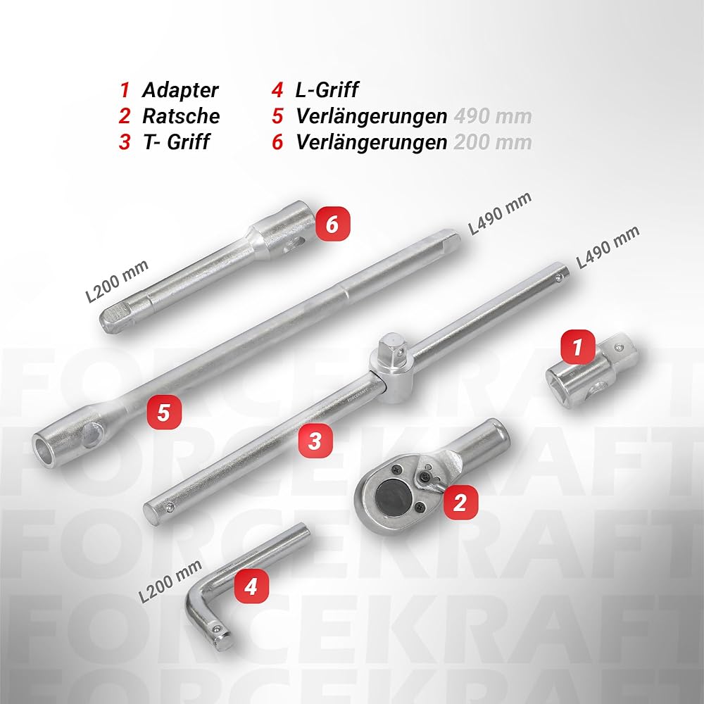 FORCEKRAFT FK-68263-5 Jeu de 26 douilles 3/4" et 1" avec coffret en métal : Autres