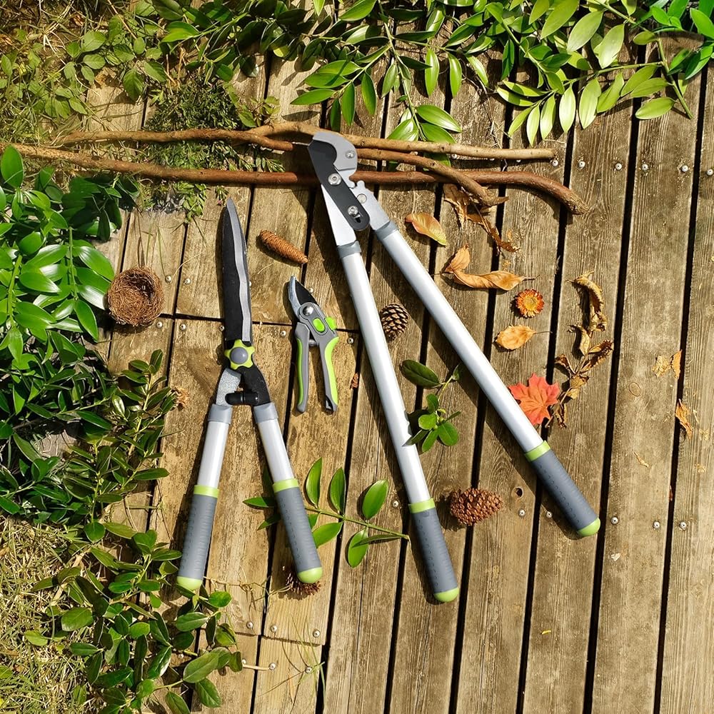 Hortem Lot de 3 outils de jardin - Sécateur de 72 cm, Cisaille à haies de 58 cm et Élagueur de 20 cm : Jardin
