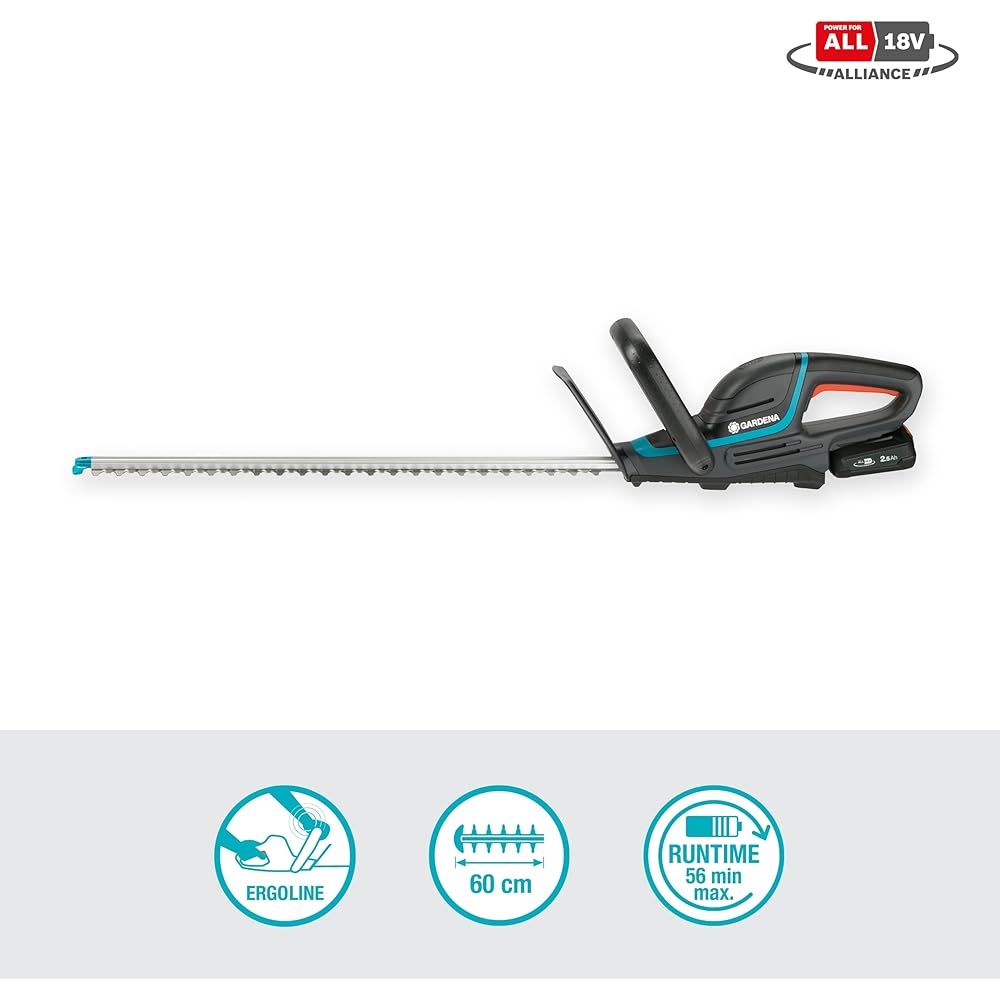 Set taille-haies sans fil ComfortCut 60 18 V P4A Gardena, i : taille-haies ac poignée ergon.; butée d’arrêt, faible poids pr meilleure manipulation, ac batterie 18 V P4A (14731-20) : Jardin