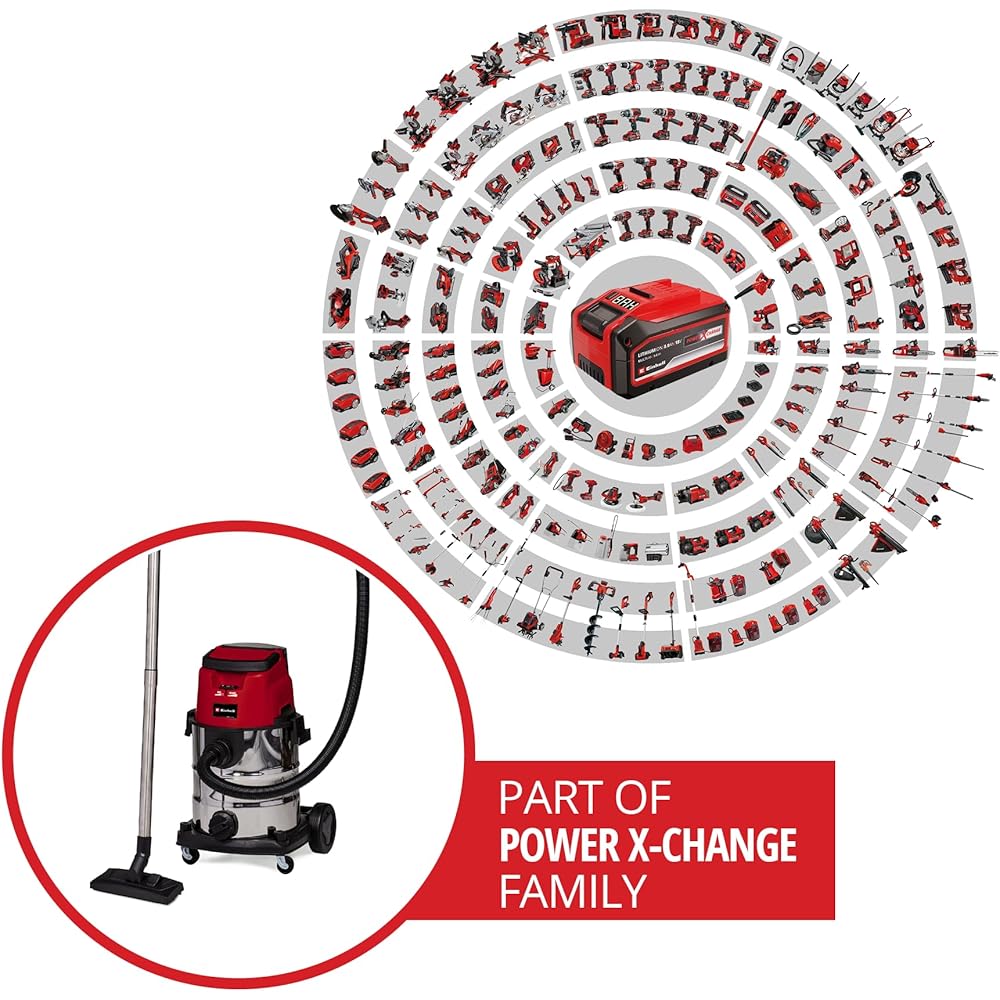 Einhell Aspirateur eaux et poussières sans fil TE-VC 36/25 Li S - Solo Power X-Change (36V, cuve inox 25L, 76 Db) Livré sans Batterie ni Chargeur : Cuisine et Maison