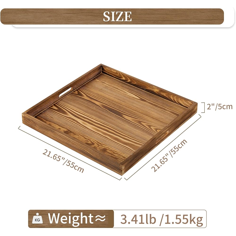 Hanobe Grand Plateau Service XXL: Carre 55 cm Plateau en Bois Table Decoratif Rustique Deco Plateaux pour Salle de Séjour Ottoman Cuisine Bois Brûlé : Cuisine et Maison