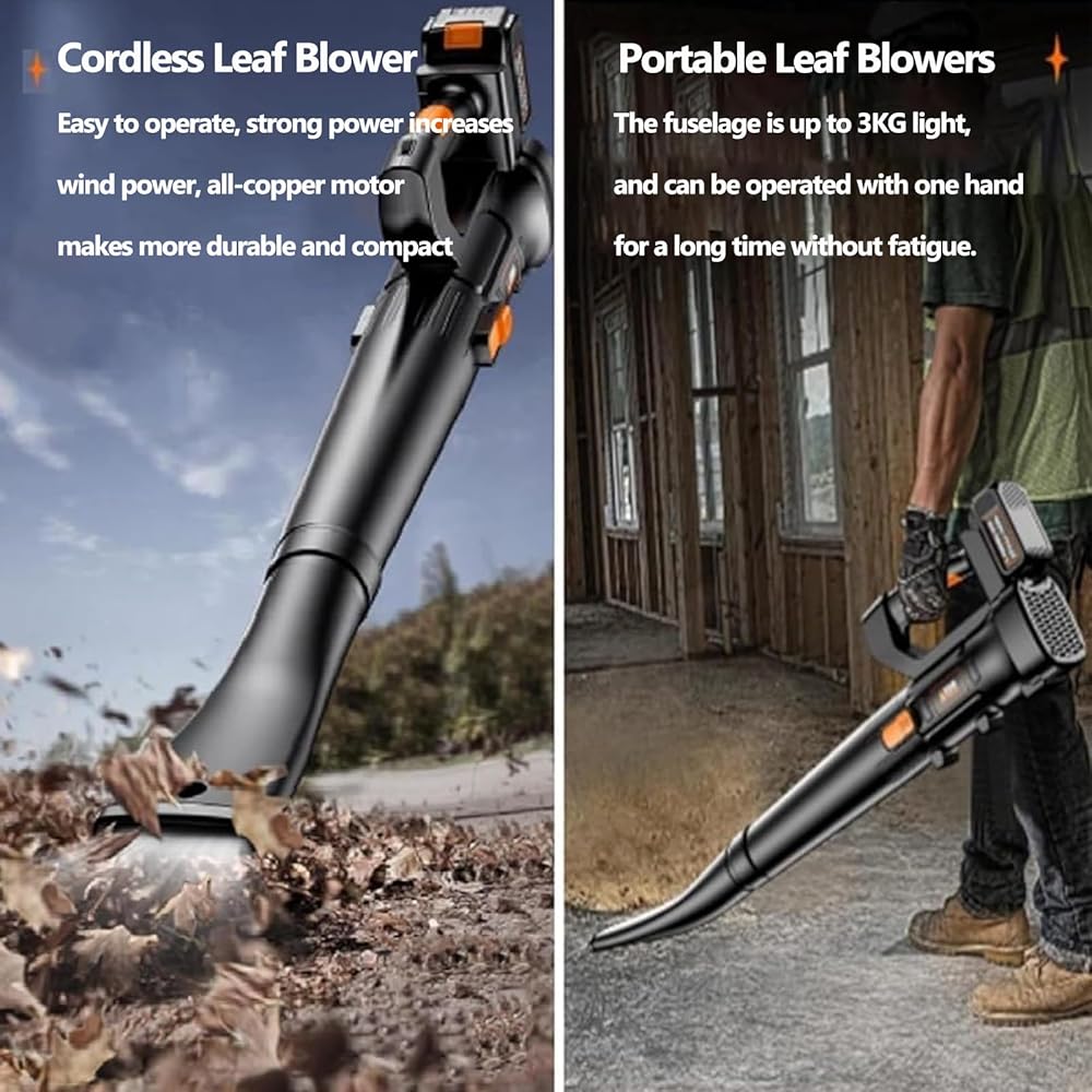 WaaYb Souffleur de Feuilles sans Fil sans balais, souffleur de Feuilles sans Fil 21 V, 17 500 TR/Min, Moteur Tout en cuivre, souffleur de Feuilles portatif avec Piles et Chargeur pour souffler : Jardin