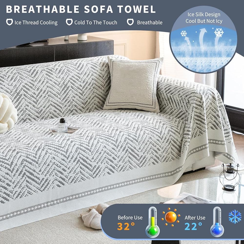 VanderHOME Multifonctionnel Plaid Couverture de canapé Jete de canape,Plaid Canape Grande Taille,Couverture ete,Couverture de canapé d'été Respirante 200 * 300cm-Gris : Cuisine et Maison