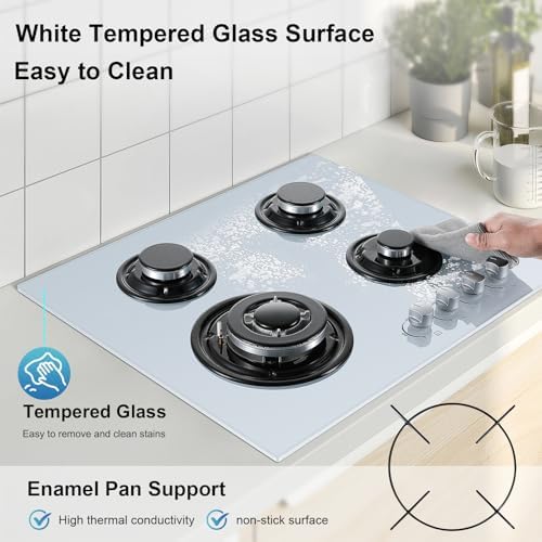 TopStrong Plaque de cuisson gaz 4 feux verre noir