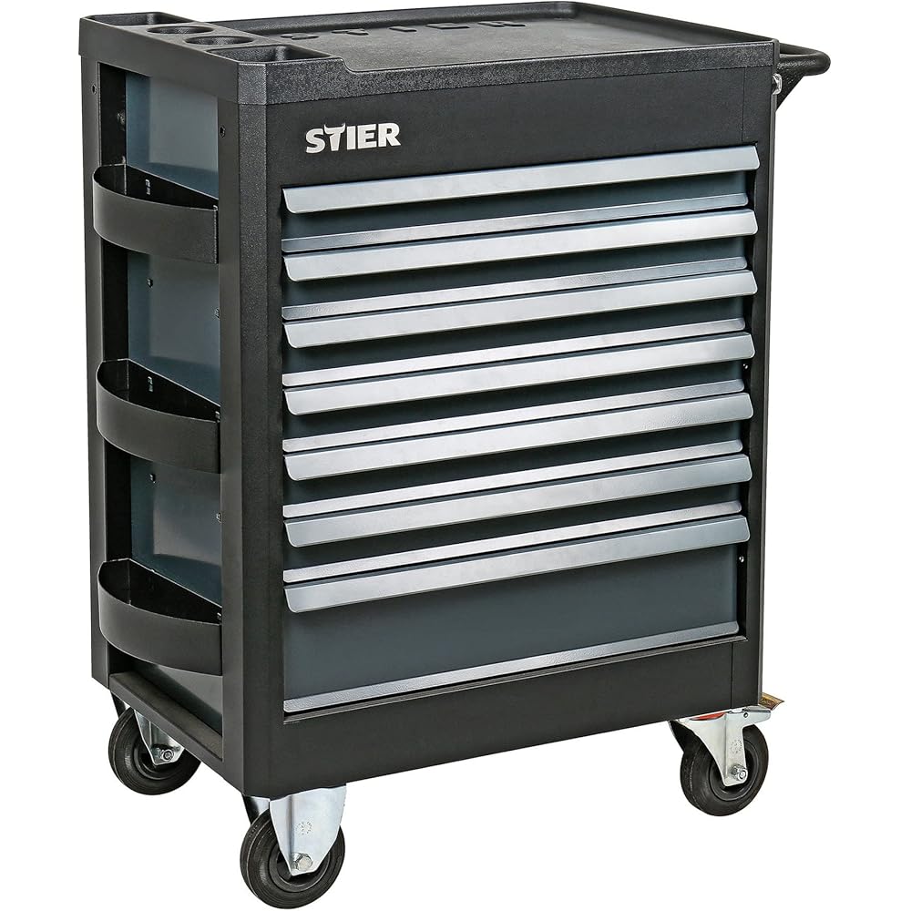 STIER Servante d'atelier Premium vide avec couvercle en plastique, 960 x 700 x 490 mm, 7 tiroirs, charge max. 500 kg, chariot d'atelier, chariot d'outils, chariot de montage : Commerce, Industrie et Science