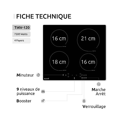 Beldeko Plaque induction 4 feux 7500W avec boosters