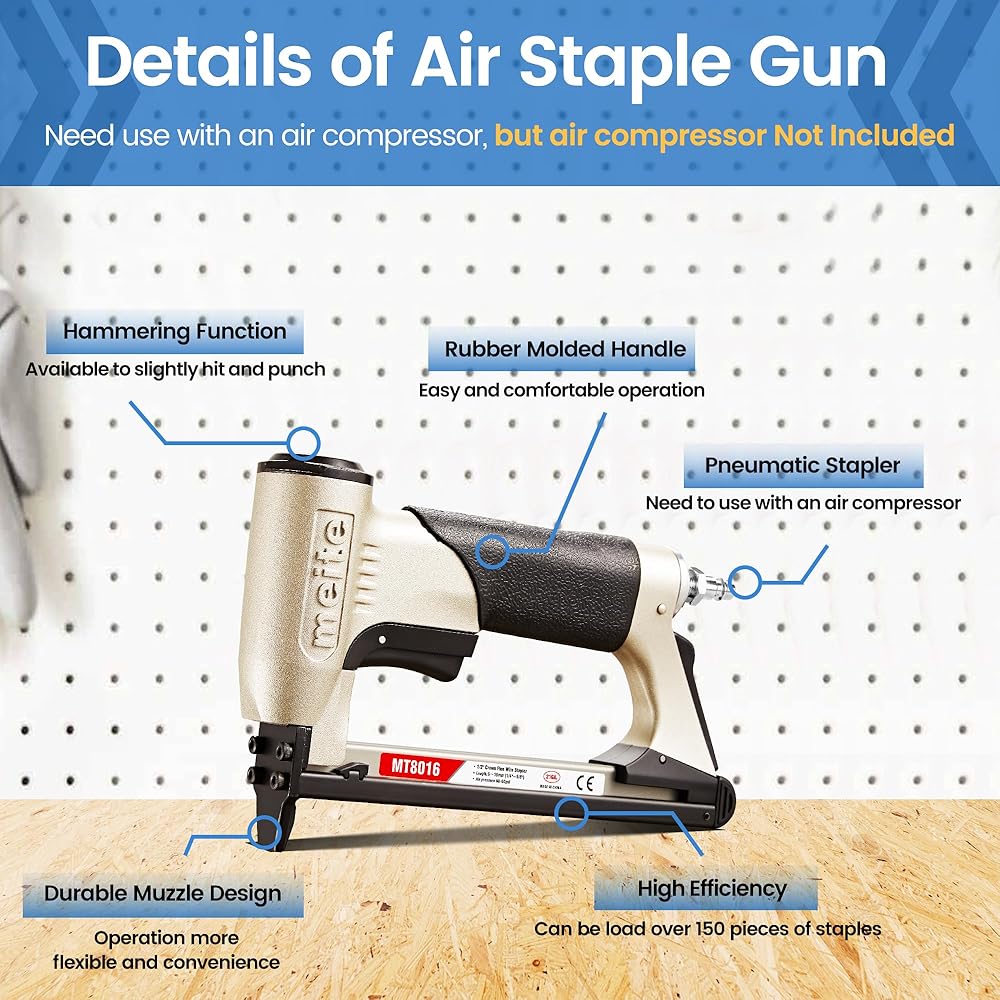 meite MT8016 Agrafeuse Pneumatique Type 80 Agrafeuse Tapissier – Agrafeuse à Air pour Menuiserie et Fabrication de Meubles, Compatible avec type 80/6 mm à 16 mm agrafes : Bricolage