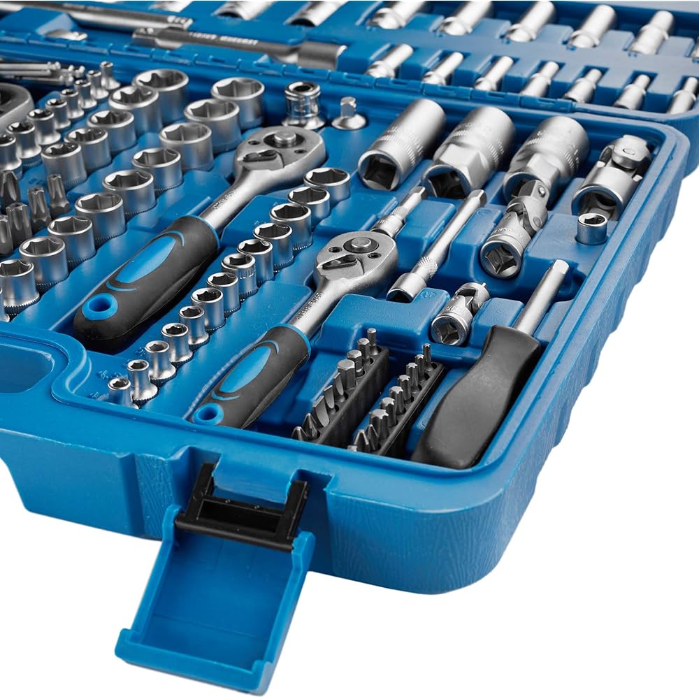 TecTake Coffret de clés à cliquets de 171 pièces set compact clés à douilles 1/2, 3/8 et 1/4 pouce : Bricolage