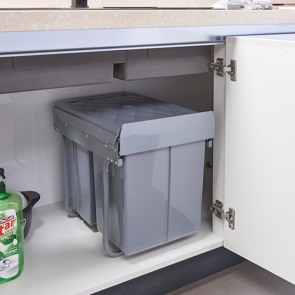 [en.casa] Poubelle Encastrable sur Rails Coulissants pour Cuisine Système de Tri sous Évier avec 2 Bacs de 20 litres Plastique Acier 48 x 34 x 42 cm Gris : Cuisine et Maison