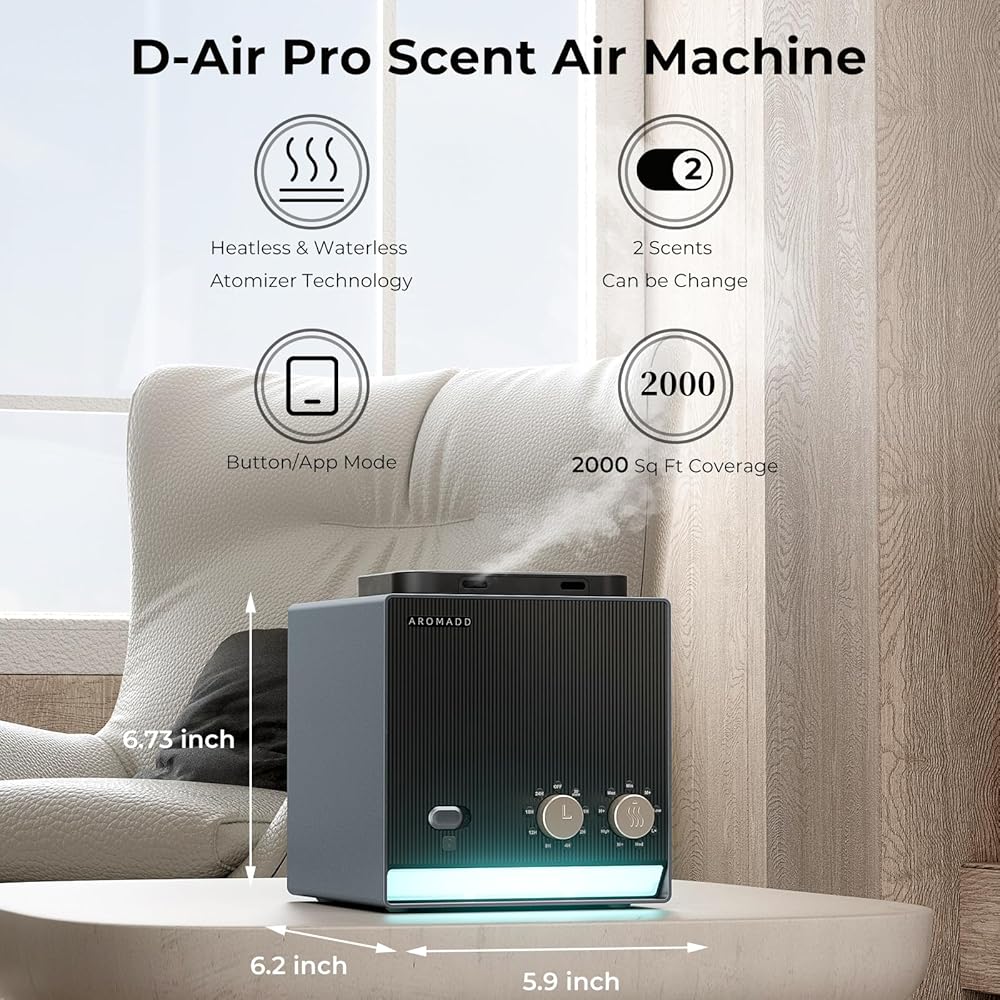 Aromadd Diffuseur intelligent sans eau 2025 de 2000 m², 2 machines à air parfumé de 200 ml pour maison et hôtel, technologie d'air froid, diffuseur d'huiles essentielles pour grande pièce – Double : Hygiène et Santé