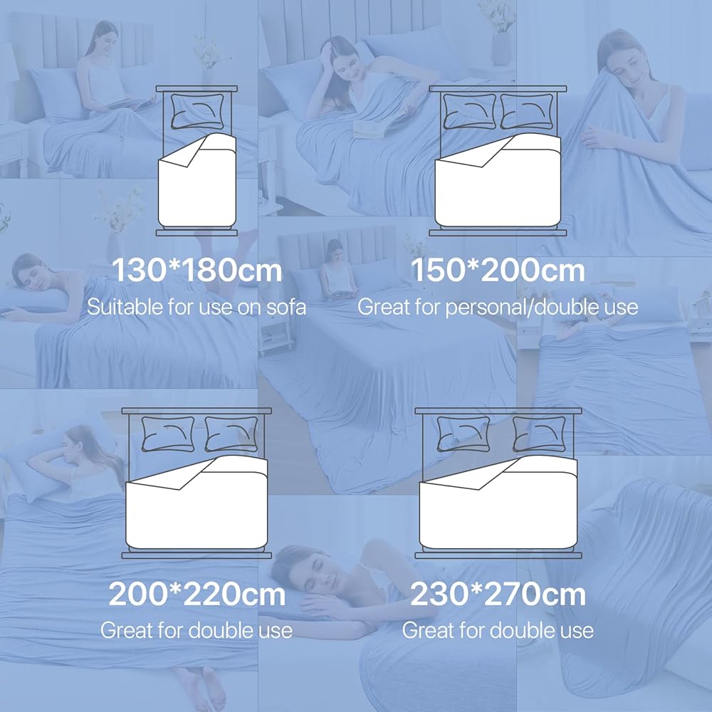 IKALIFE Couverture Rafraichissante D'été Adulte - 2 en 1 Couverture Ete Légère Q-Max > 0,5 Couverture été Rafraîchissante Couette D'été Plaid Ete pour Canape Cooling Blanket, Bleu 200 x 220 cm : Cuisine et Maison