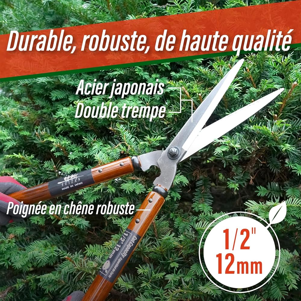 SUIZAN Cisaille à haies 575mm - Sécateur de jardin professionnel japonais à deux mains pour une taille précise : Jardin