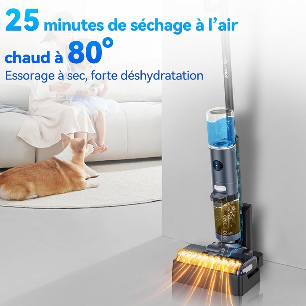 JONR ED12 Pro Aspirateur Eau et poussière sans Fil, Nettoyage Triangulaire, autonettoyage à l'eau Chaude, séchage à l'air Chaud, réservoir d'eau de 850 ML : Cuisine et Maison