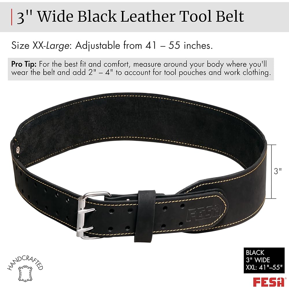 FESA Ceinture à outils en cuir pour homme – Ceinture à outils en cuir réglable de 76,2 à 116,8 cm – Ceinture à outils pour électriciens, charpentiers, travailleurs du bâtiment – Fabriquée à la main : Bricolage