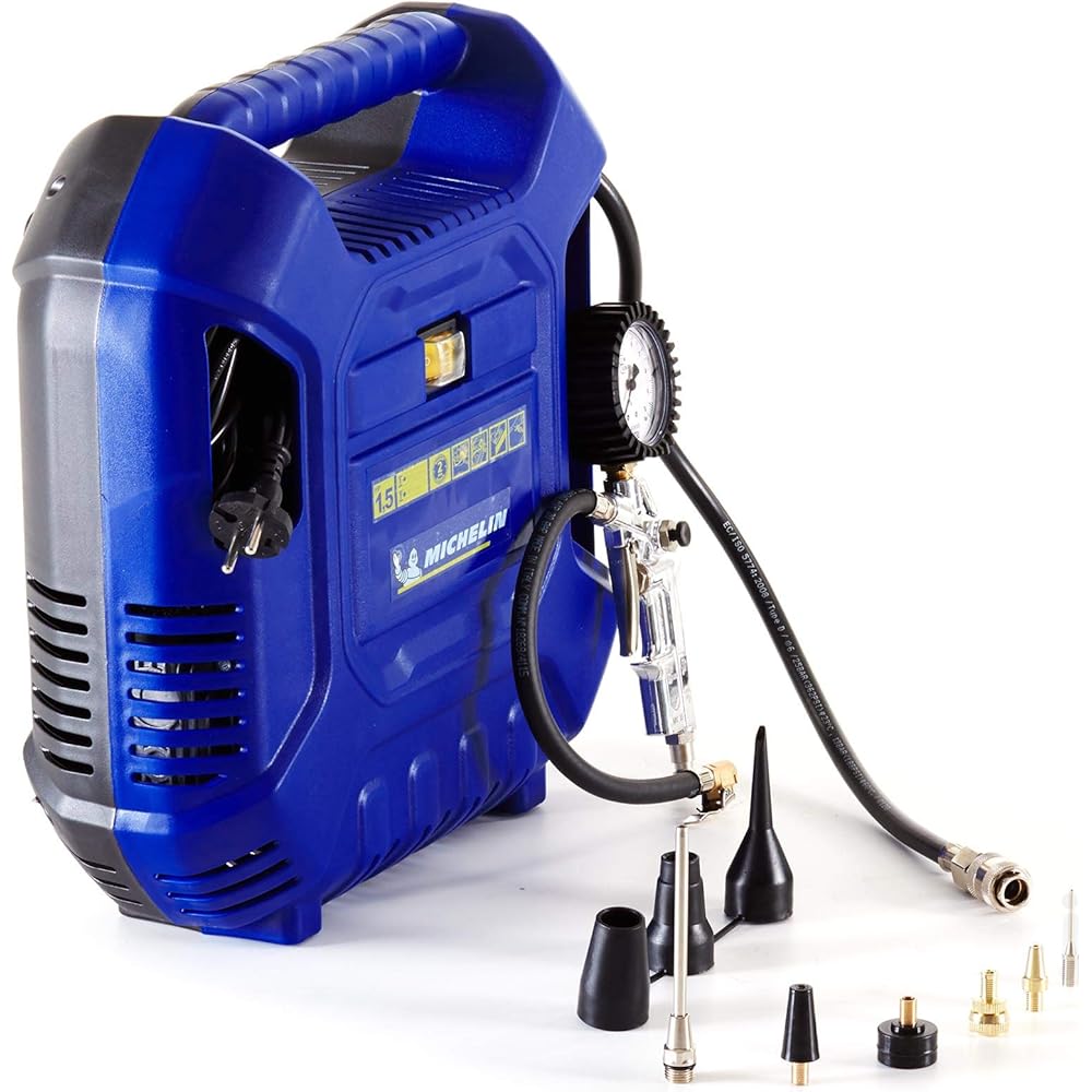 Michelin MB1 Compresseur d'air portable sans huile 1,5 CV pression maximale 8 bar avec tuyau et accessoires