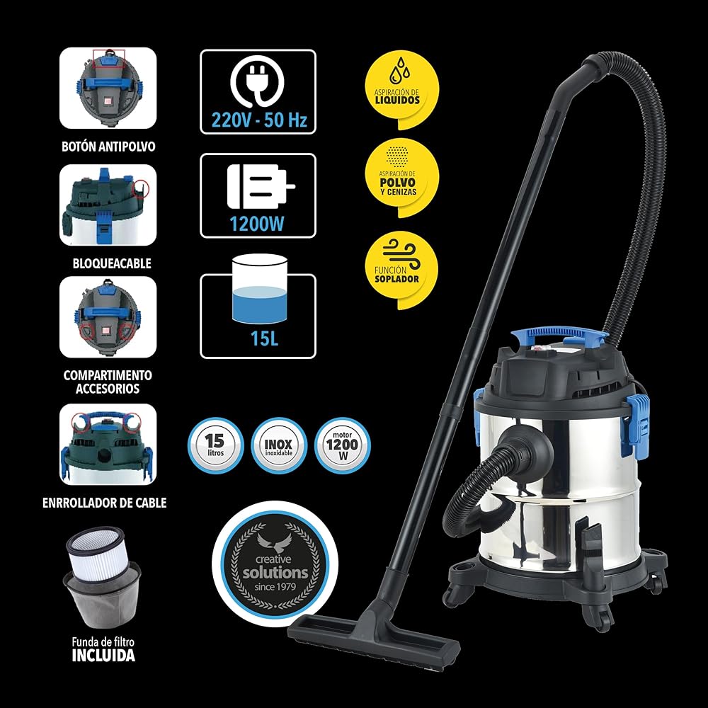 Bikain DIPL15L, Aspirateur 3 en 1-Liquide, Cendres et Poussière, Gris : Cuisine et Maison
