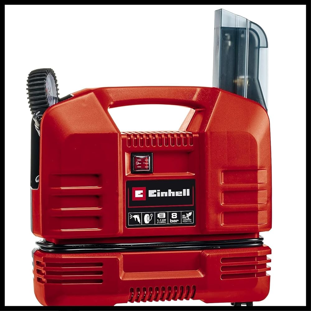 Einhell Compresseur TC-AC 190 OF Set (1 100 W, 8 bar max, puissance d’aspiration 190 L/min, régime moteur 15 000 tr/min) avec kit de 3 adaptateurs : Bricolage
