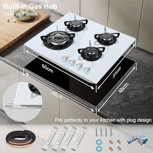 TopStrong Plaque de cuisson gaz 4 feux verre noir