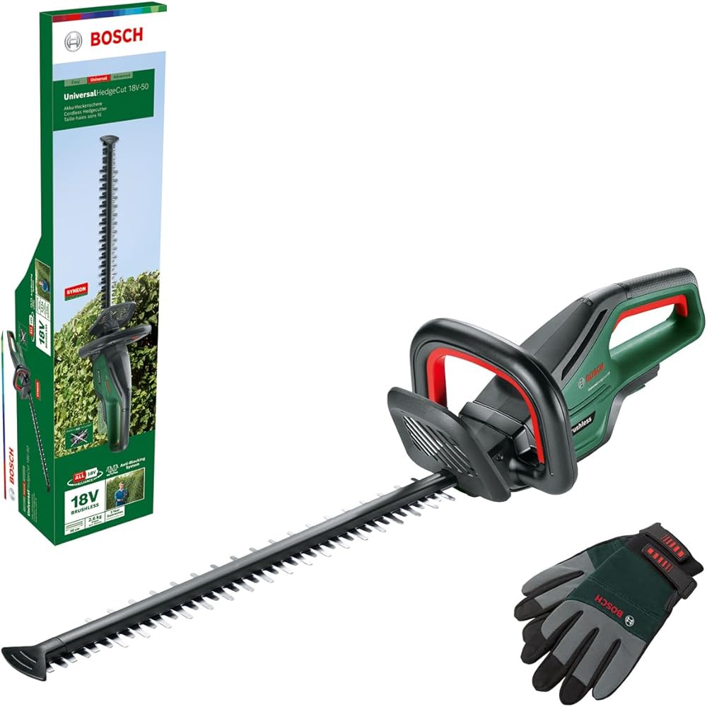 Bosch Home and Garden Taille-Haies sans Fil UniversalHedgeCut 18V-50 (sans Batterie, système 18V, Moteur Brushless, Longueur de la Lame : 50 cm, avec Gants de Jardinage XL, dans Une boîte en Carton) : Jardin