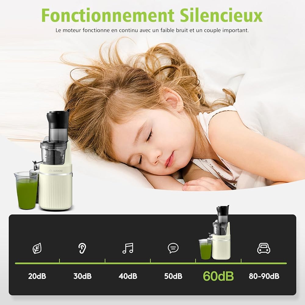 AAOBOSI Extracteur de Jus de Fruits et Légumes Entiers, Slow Juicer Presse à Froid Avec Ouverture de 80 MM/Fonction Inverse/Moteur Silencieux/Sans BPA/Vert : Cuisine et Maison