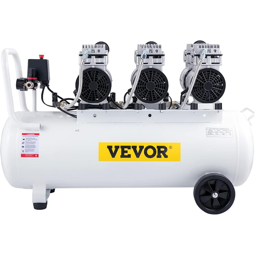 VEVOR Compresseur d'air sans huile 100 L 2,2 kW silencieux avec électrovanne