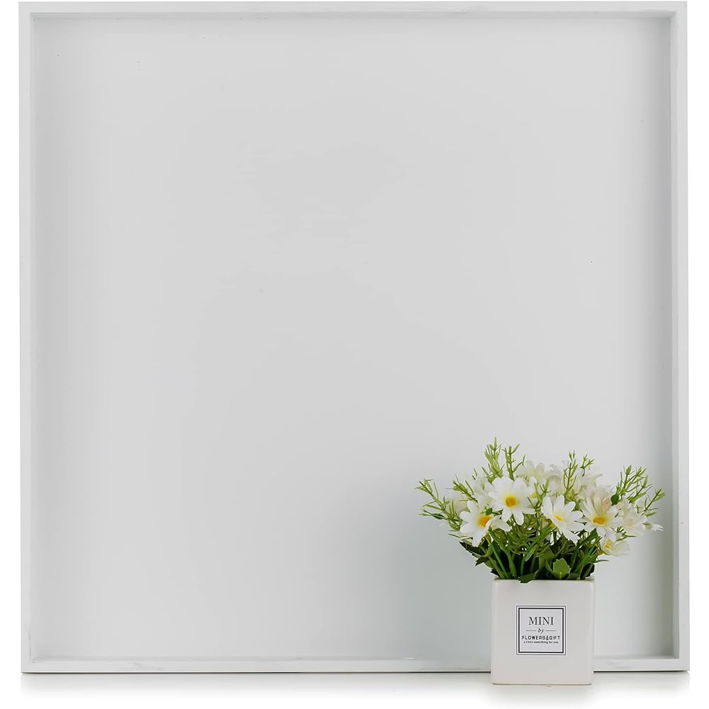 Hanobe Plateau de Service XXL: Grand Carré Plateau en Bois Decoratif Blanc Moderne Bougie Deco Plateaux pour Salle de Séjour Ottoman Cuisine 50cm : Cuisine et Maison