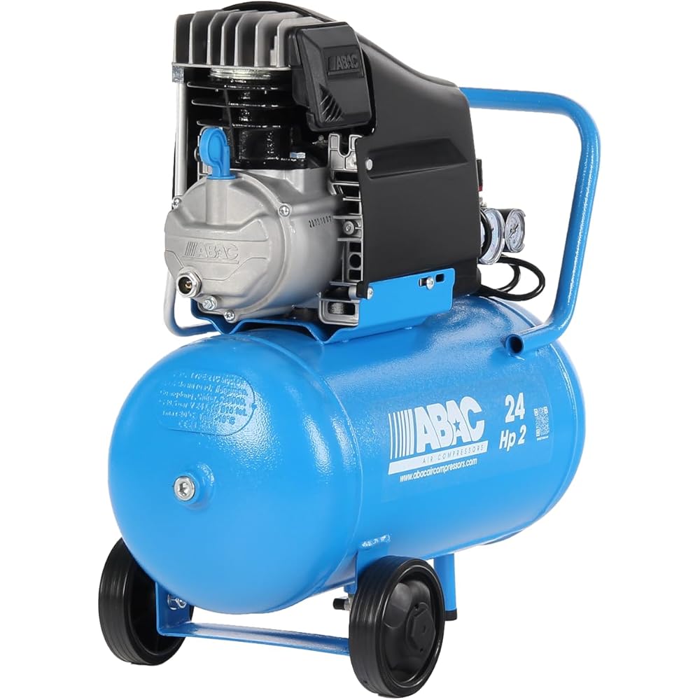 ABAC Pole Position L20 Compresseur d'Air, Compresseur d'Air 24 Litres, Double Manomètre, Pression Max. 10 Bar, Injection d'Huile, Roues de Transport, Puissance 2 CV Bleu Ciel : Bricolage