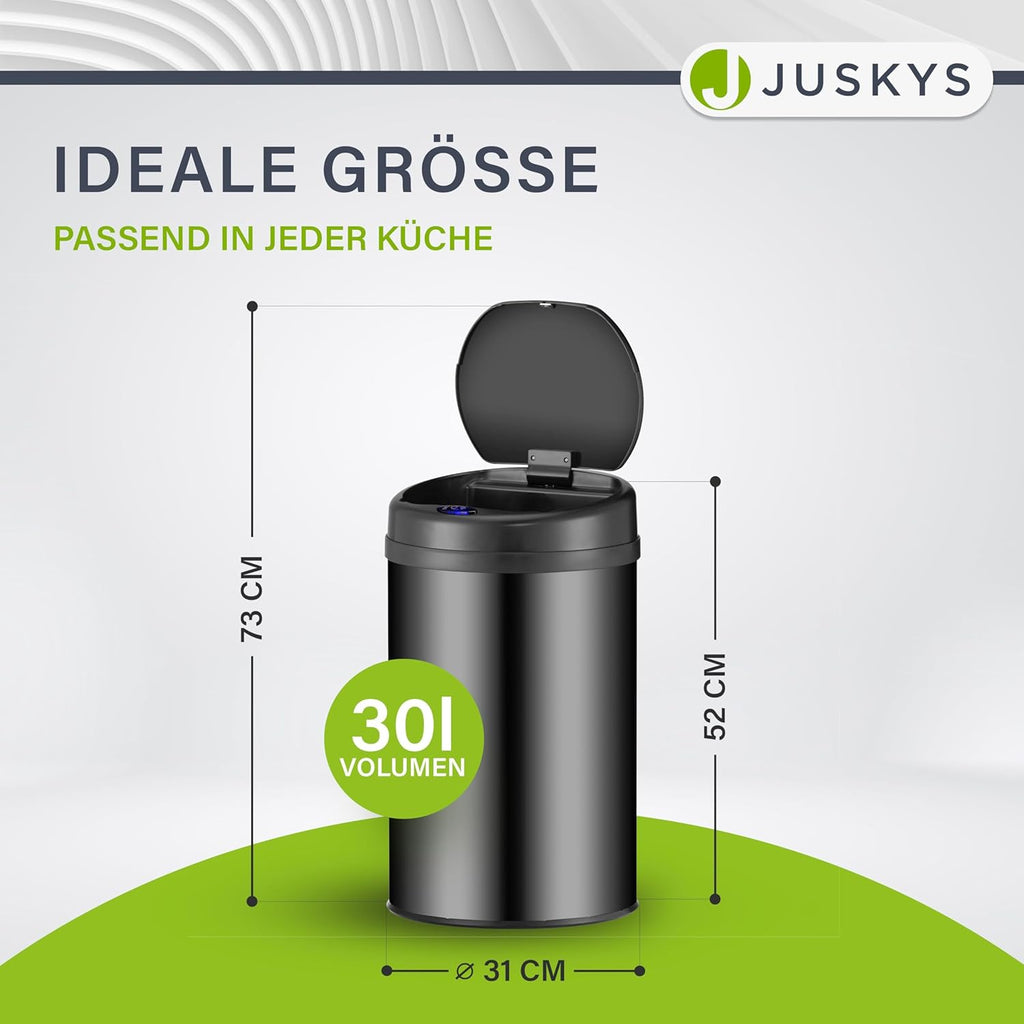 Juskys poubelle automatique avec capteur de 30 L - poubelle électrique, détecteur de mouvement, couvercle automatique, étanche, bague de serrage, cuisine - noir : Cuisine et Maison