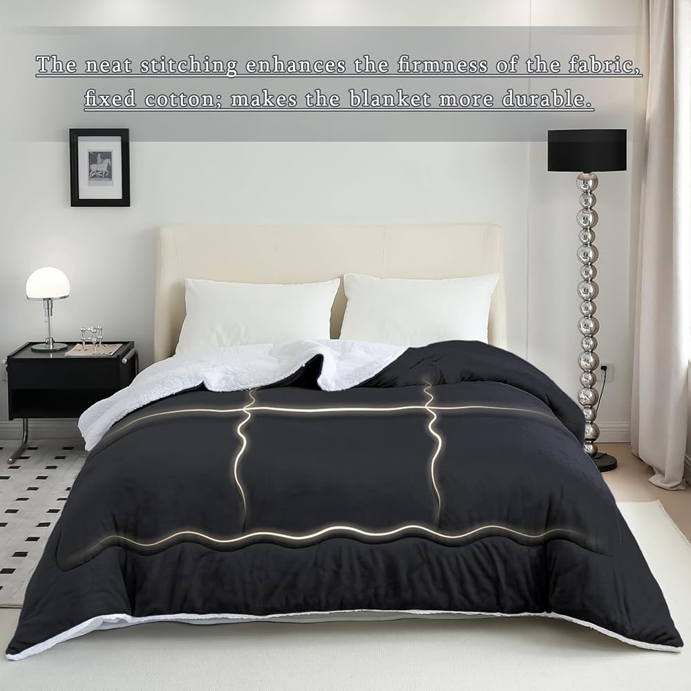 CHOSHOME Couverture 220X240CM Couverture Epaisse, Couverture Chaude et Confortable, Couverture Super Douce et Moelleuse, Couverture Sherpa Lavable à la Machine Facile à Manipuler Noir : Cuisine et Maison