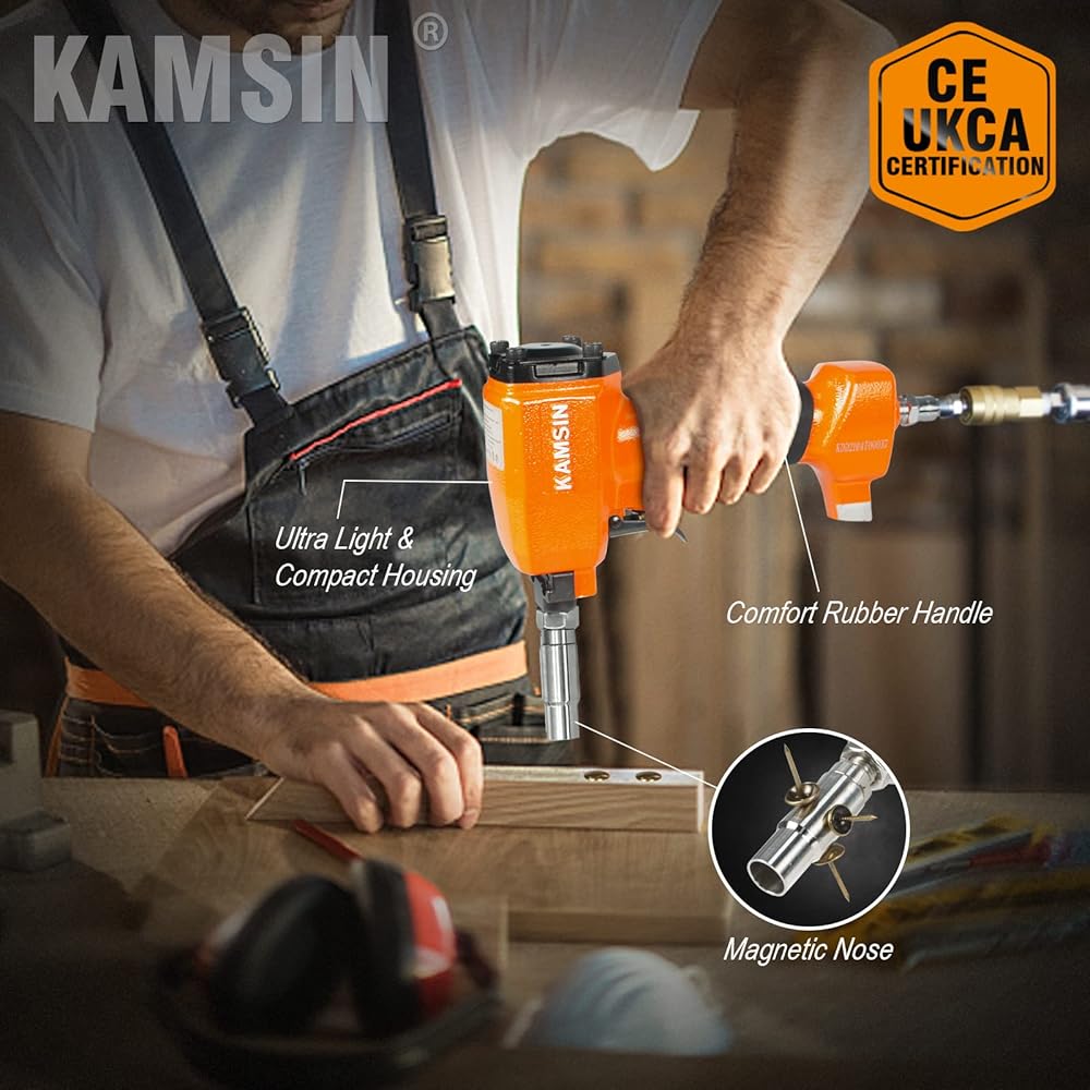 KAMSIN 1170 Cloueuse décorative pneumatique avec panneau de charge et manchon remplaçable, pistolet à clouer à air pour clous de tapisserie, épingles de tapisserie : Bricolage