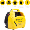 Stanley Compresseur à Air 8 Bar - Compresseur Voiture Portatif Sans Huile avec Outils Pneumatiques - Incl. Tuyau d'Air 3M, Pistolet à Air avec Manomètre et 3 Buses - Jaune : Stanley: Bricolage
