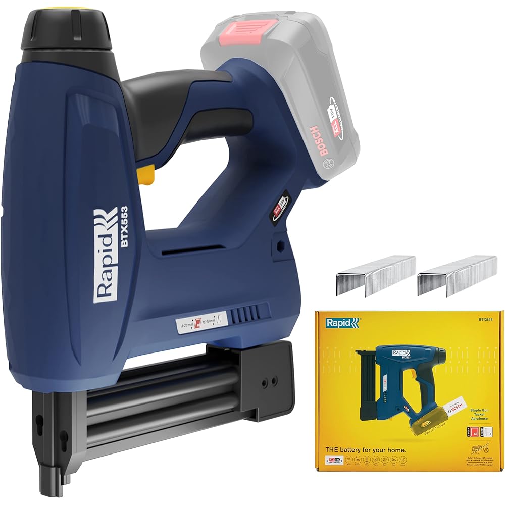 Rapid BTX553 - Agrafeuse Murale 18V P4A, Agrafeuse Électrique Sans Fil à Batterie pour Agrafes N°53 à Fil Fin & Pointes N°8 - Batterie Non Incluse (5001509) : Fournitures de bureau