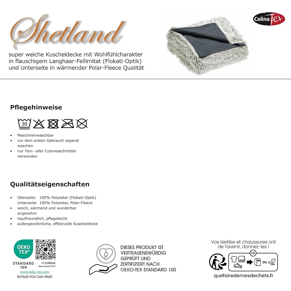 CelinaTex Couverture Douillette XXL 220 x 240 cm crème Gris Couverture de canapé Longhair Couverture en Fourrure synthétique Flokati Optik Couverture Fleece Oeko-TEX Shetland : Cuisine et Maison
