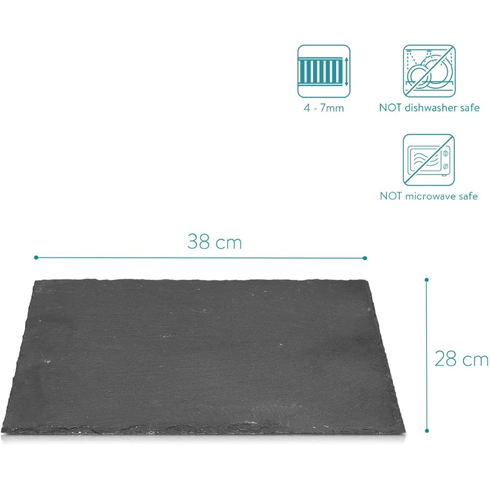 Navaris planche ardoise pour fromage apéro tapas charcuterie dessert - Lot 6x plateau en ardoise 38x28 cm - Assiette rectangulaire pour service plat : Cuisine et Maison