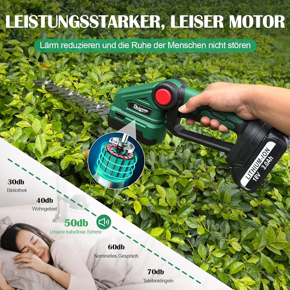 ASUNCELL Sécateur et taille-haie sans fil 2 en 1, cisaille à gazon avec cisaille à arbustes et couteau à gazon (18 V, avec 2 batteries 3000 mAh et chargeur) Longueur de la lame : 22 cm (arbuste) / 13 : Jardin